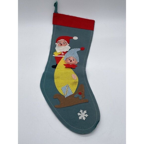 Vintage Felt Stocking Pixie Santa Elf - Picture 1 of 4